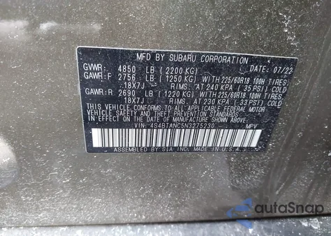 2022 Subaru Outback Limited z USA, uszkodzony, nr VIN 4S4BTANC5N3275230